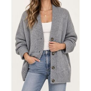Zara Knit Gray Chunky Cardigan M Wool Mohair Oversized Grandpa Sweater Cozy